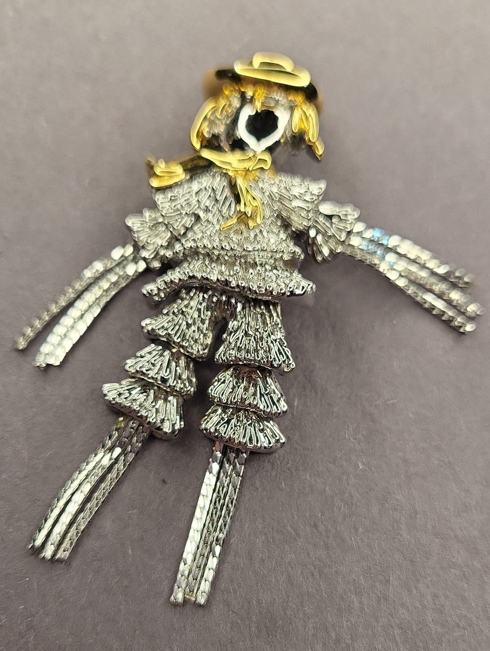 Gold and Silver Novelty Scarecrow Pin Brooch - Unbranded